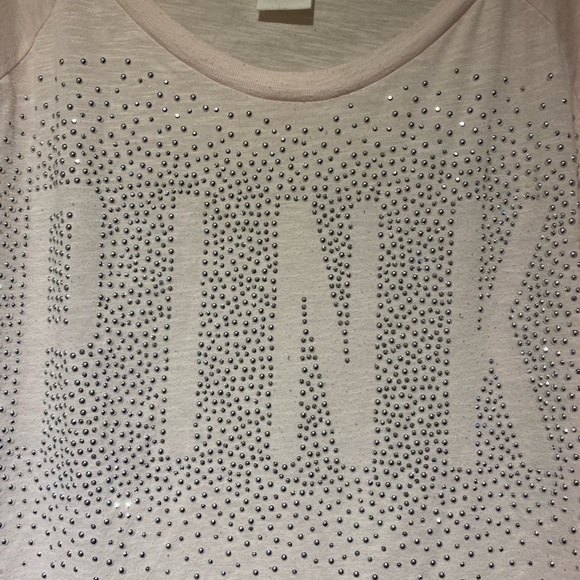 🪴PINK - Long Sleeve Baby Pink Top w/ metal studs spelling “PINK” - Picture 2 of 11